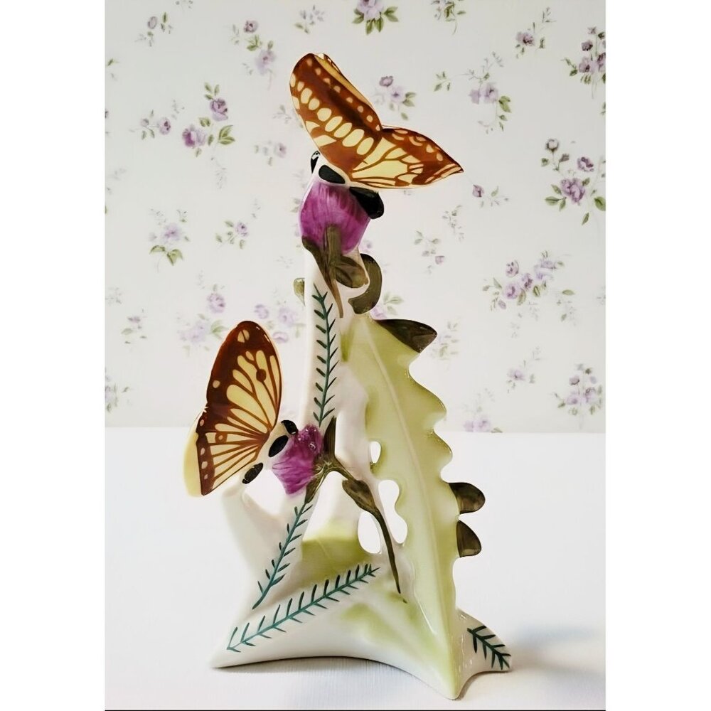 Vintage Hand-Painted Porcelain Butterfly Figurine With Floral Design